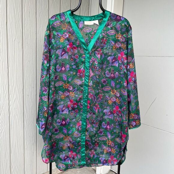Vintage Victoria's Secret Gold Lable Floral Chiffon Sheer Blouse, Size M/L - Picture 1 of 7